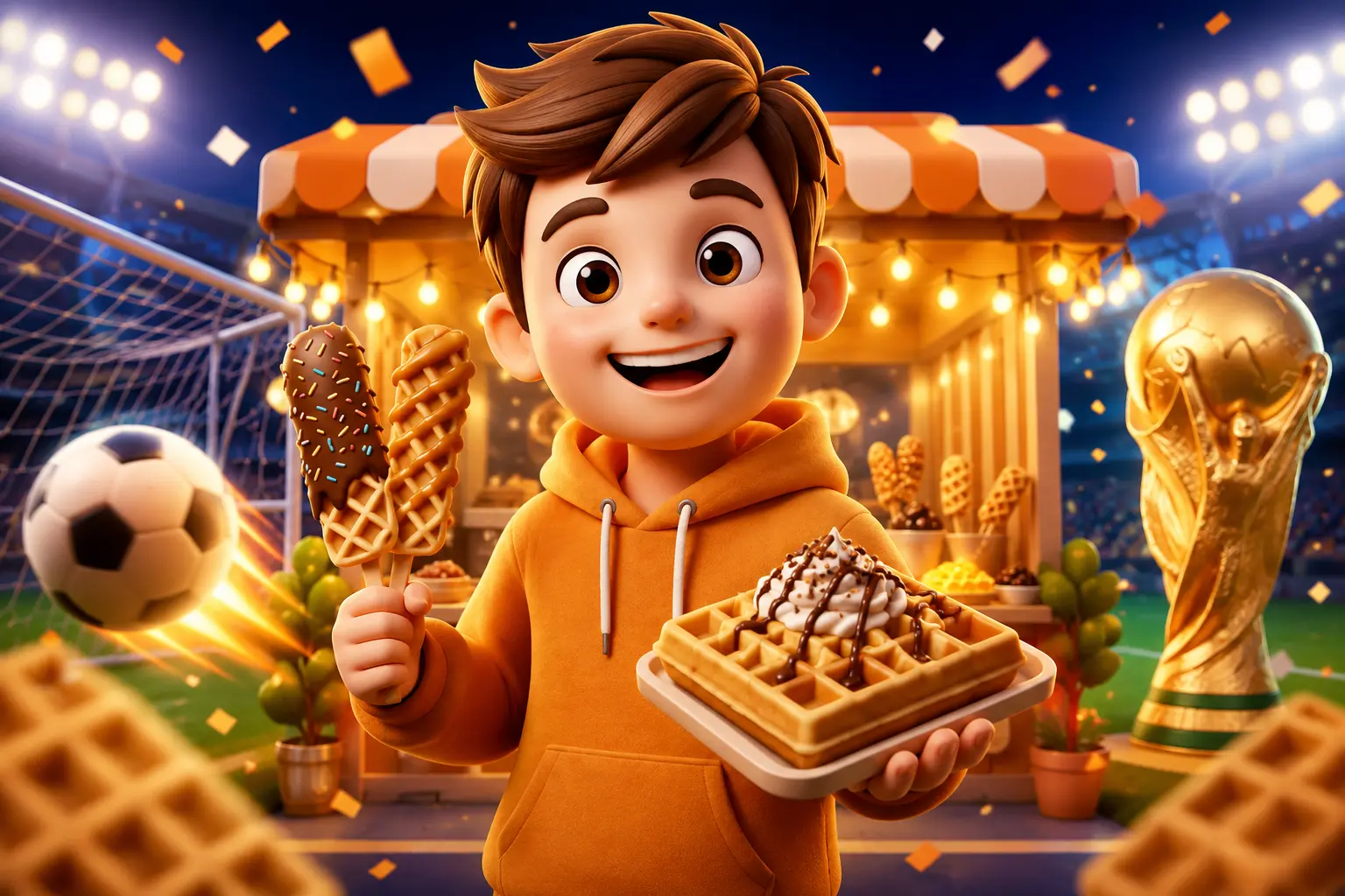 Cartoon-style World Cup video ad created for WaffleWay